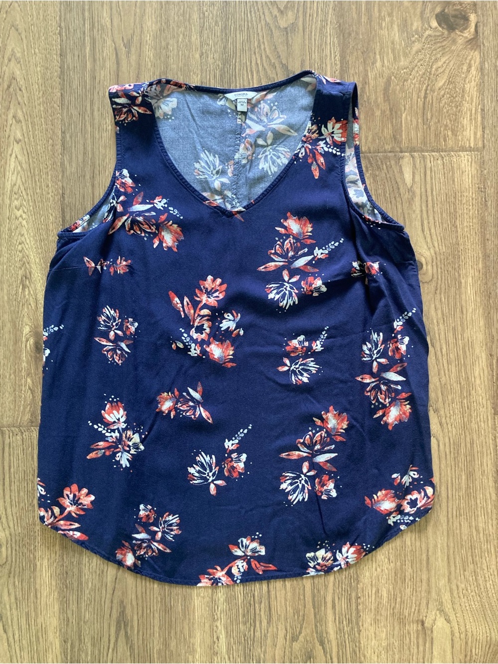 Sonoma Navy Floral V-Neck Camisole with Red Accent